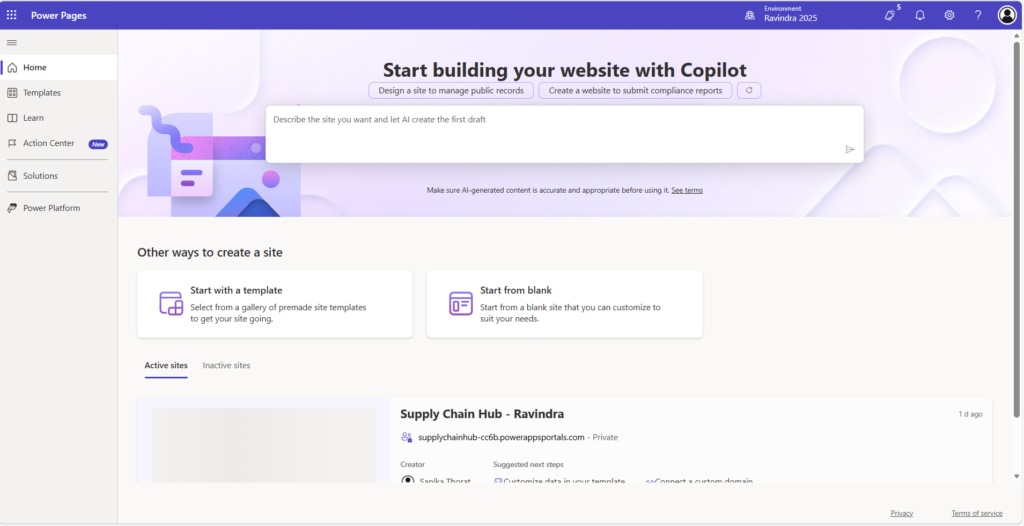 Create Power Pages Site