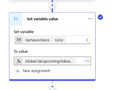 Copilot Studio topic using the SharePoint Get items connector to retrieve upcoming videos